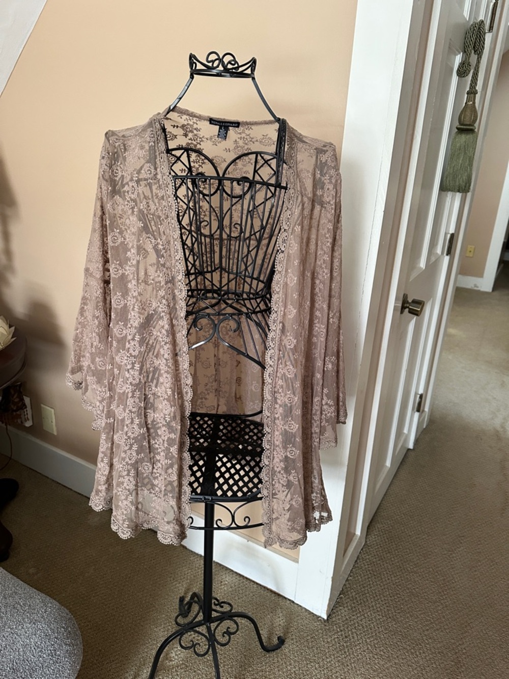 Nina Leonard Blush Lace Open Kimono